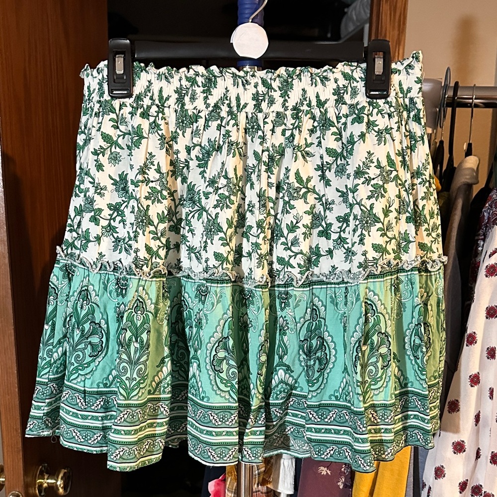 Princess Polly Green and White Floral Mini Skirt